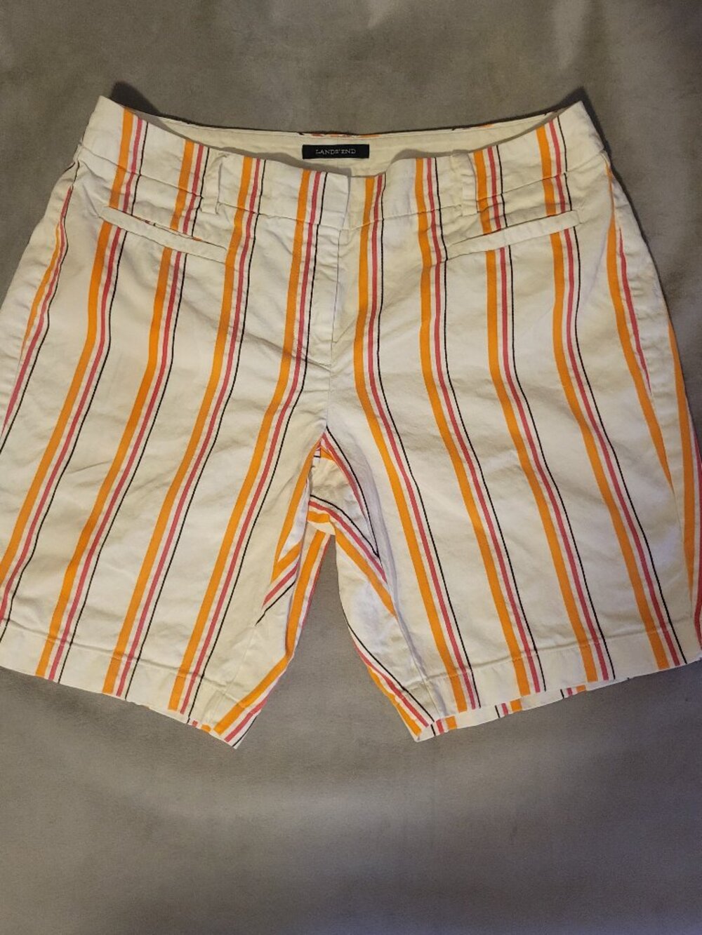 Lands' End Striped Chino Shorts Women's Size 6P White Orange Pink